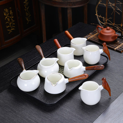 羊脂玉白瓷侧把茶海公道杯简约