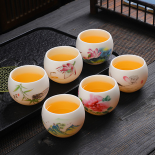 素烧羊脂玉白瓷茶杯个人专用主人杯定制陶瓷功夫茶杯单杯茶碗刻字