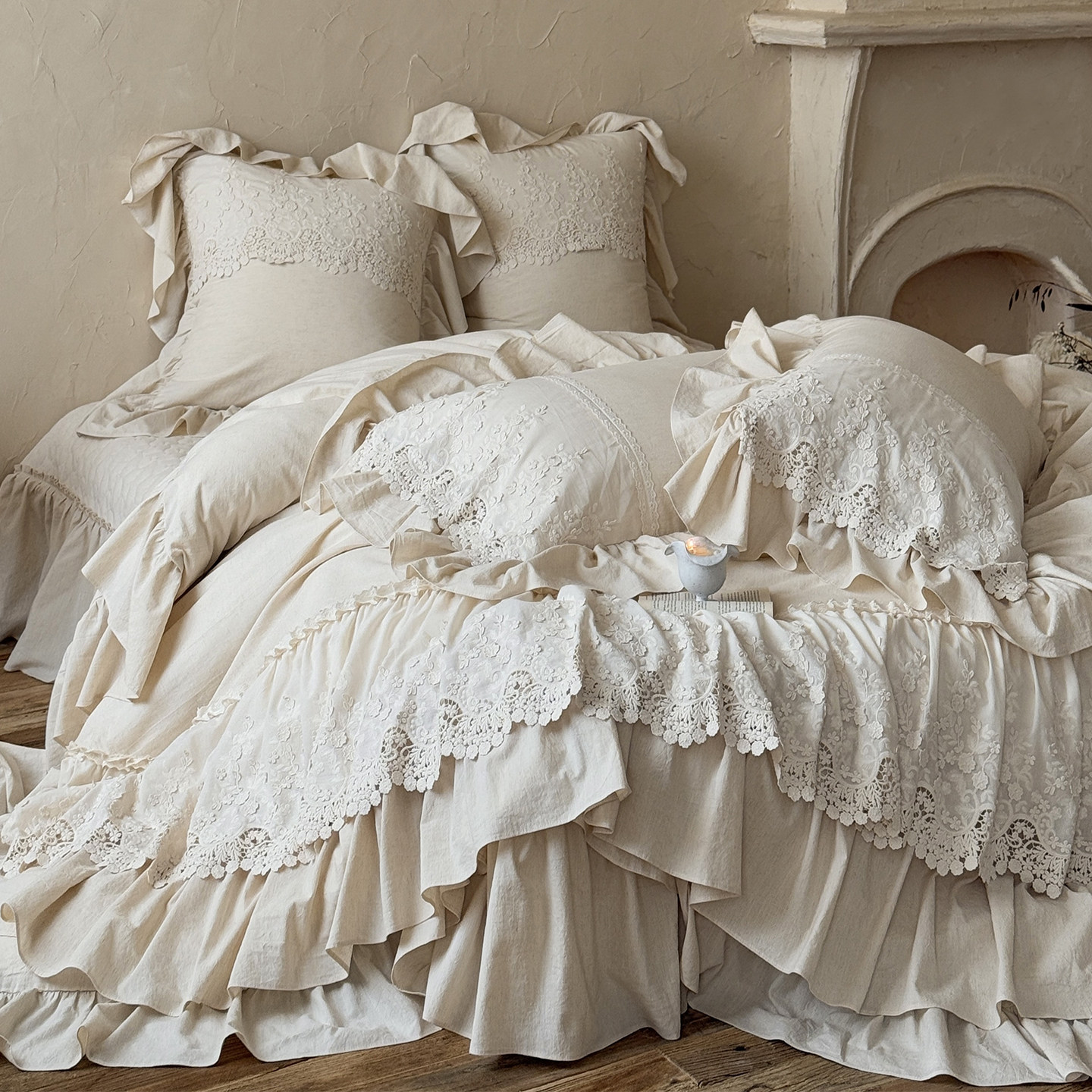 法式竹节棉麻仙气复古四件套高端全棉被套加厚纯棉床盖公主风床品