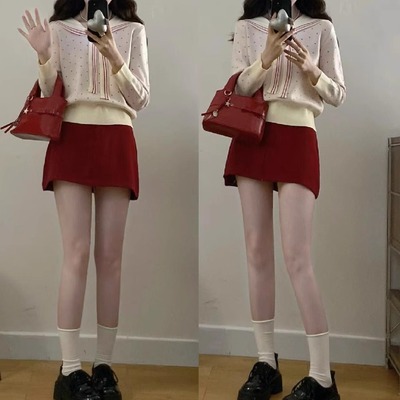 樱桃少女甜美海军领毛衣半裙穿搭