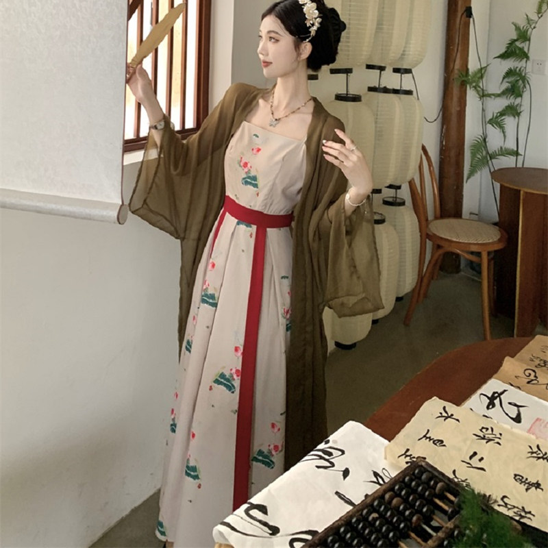 国风少女禅意新中式汉服裙两件套图片