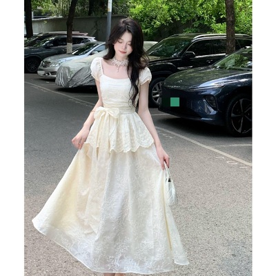 白檀茉莉法式甜美假两件层次长裙