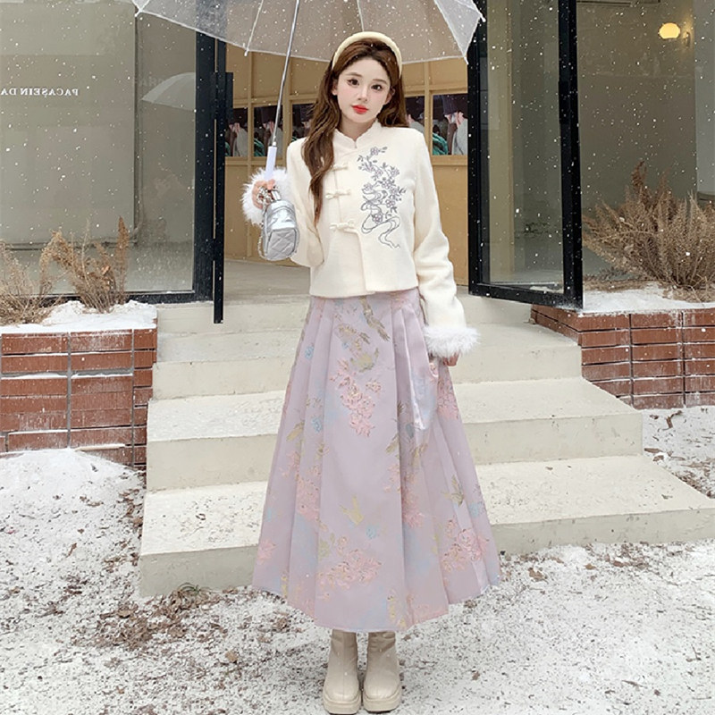 大码胖mm新中式国风刺绣毛呢上衣外套马面半身裙女秋冬改良两件套,女装/女士精品,大码套装,淘宝优惠券,粉丝福利购,淘宝优惠卷
