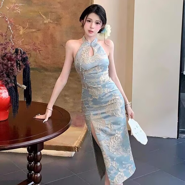 锦绣芳华纯欲风新中式开叉旗袍裙