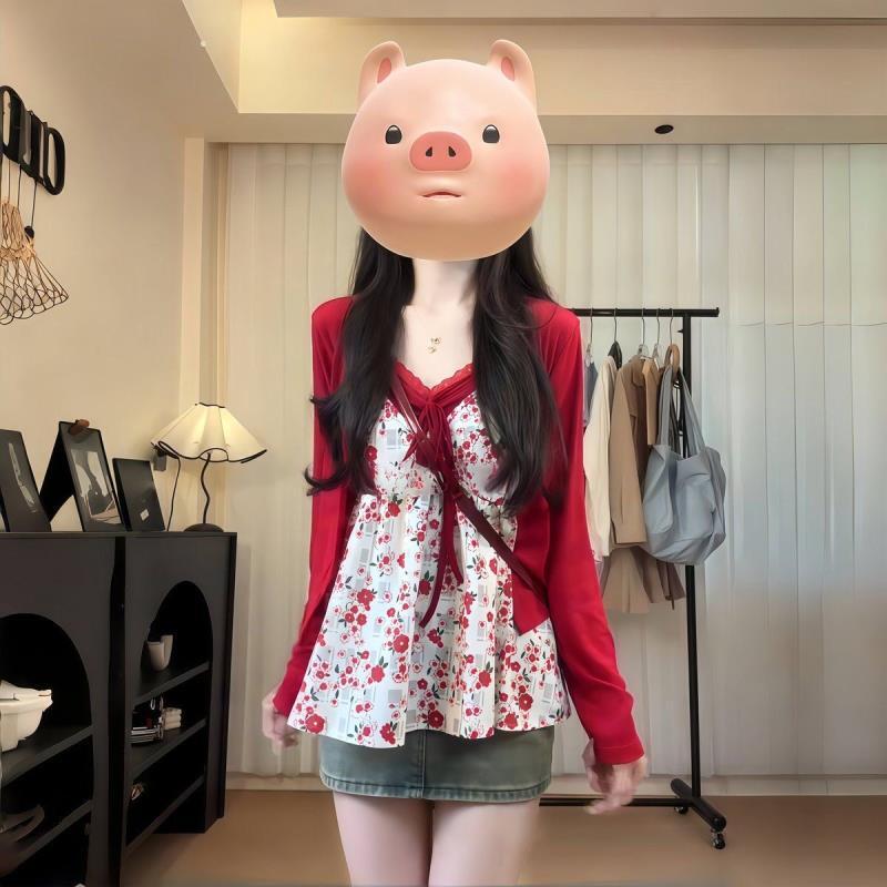 韩系甜美温柔风蕾丝碎花吊带开衫图片