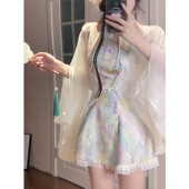 国风盘扣镂空收腰挂脖连衣裙开衫 大码 胖mm新中式 女改良仙女旗袍裙