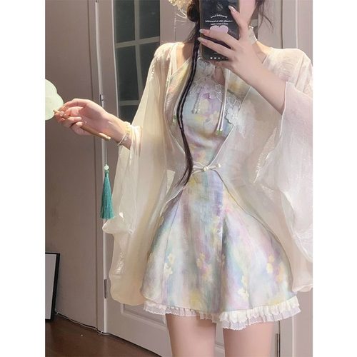 浮光锦年绝美新中式挂脖仙女短裙