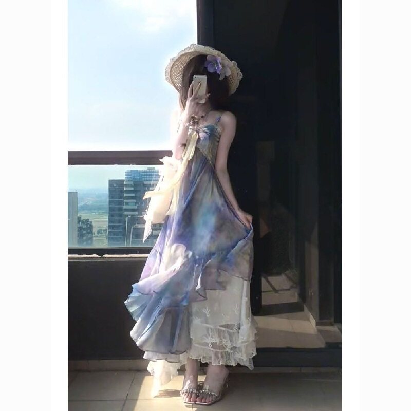 莫奈花园绝美氛围海边度假仙女裙图片