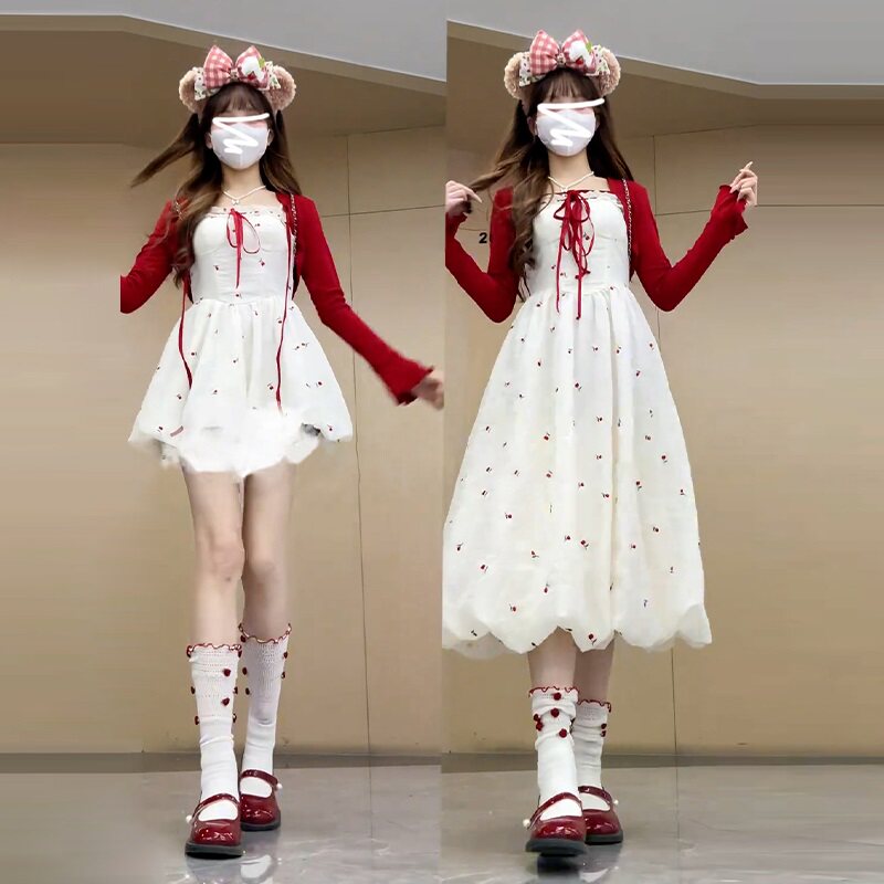 松风茶韵甜欲少女感花苞碎花裙子图片