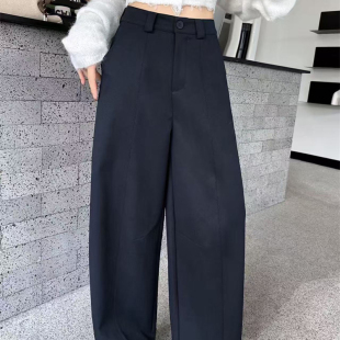 百搭宽松加绒加厚直筒弯刀裤 松紧腰时尚 新品 谜尚西子25079冬款