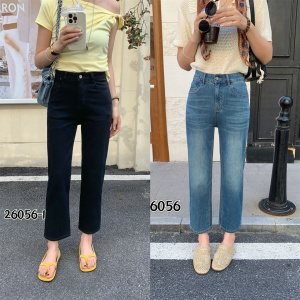 小松菜26056夏款新品简洁百搭弹力高腰牛仔显瘦女款九分烟管裤