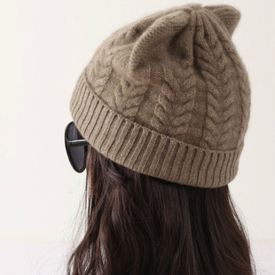 俏皮猫耳朵山羊绒针织帽子女式秋冬季保暖时尚可爱百搭休闲米白色