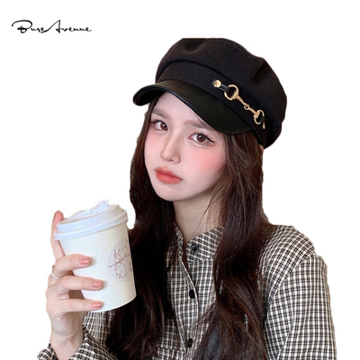 Bure Avenue网红春秋款贝雷帽显脸小帽秋冬季百搭八角皮质鸭舌帽