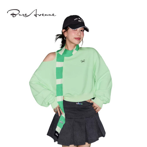 Bure Avenue撞色条纹针织围巾女士秋新品字母刺绣彩虹糖圣诞围脖