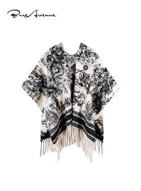【官方正品】Bure Avenue复古花纹水墨画披肩女秋冬百搭旅游斗篷