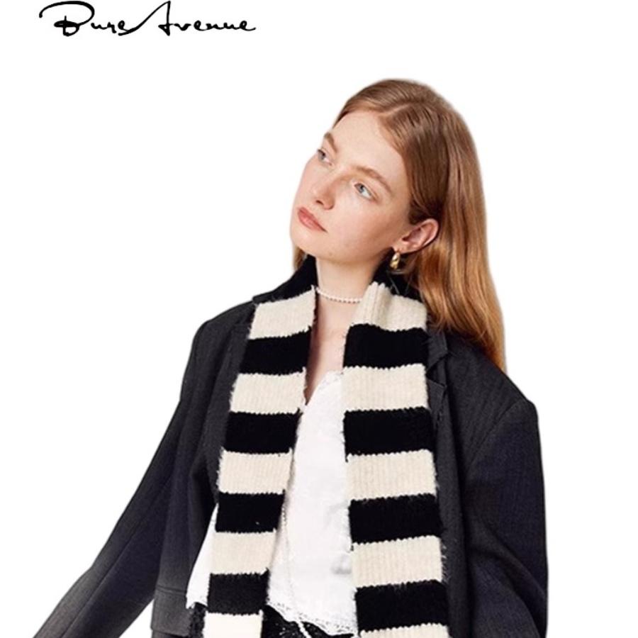 【官方正品】Bure Avenue高级感窄边围巾冬季女条纹针织毛线围脖