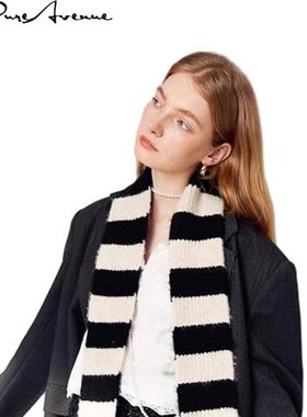 【官方正品】Bure Avenue高级感窄边围巾冬季女条纹针织毛线围脖