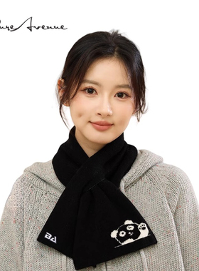 【官方正品】Bure Avenue纯羊毛围巾女冬季卡通小熊双色保暖围脖