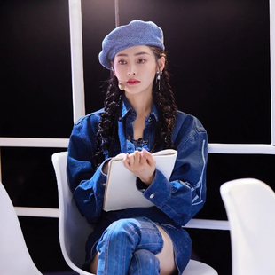 Bure Avenue张天爱同款贝雷帽女牛仔蓝画家帽气质帽英伦复古时尚