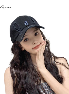 Bure Avenue棒球帽复古时尚做旧破洞显脸小棒球帽百搭遮阳鸭舌帽
