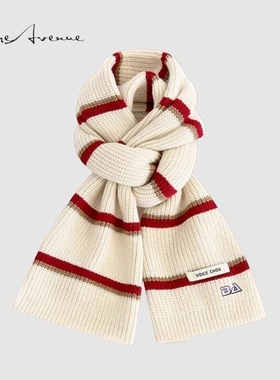 正品Bure Avenue围巾女秋冬保暖针织撞色条纹百搭氛围感圣诞围脖