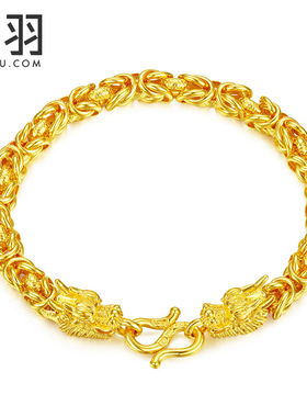 谁羽珠宝 足金999 泰国四方黄金手链 男女款龙头手链S7022A