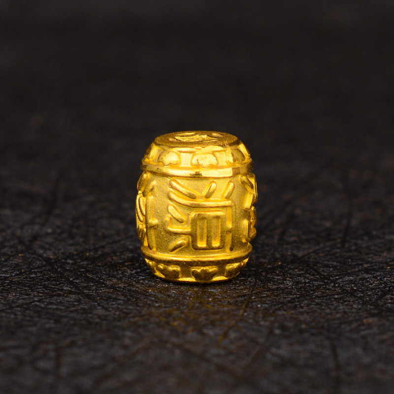 谁羽珠宝 3d硬金财源滚滚转运桶珠 足金黄金999财源滚滚珠子c8073