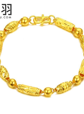 谁羽珠宝 足金999光珠橄榄珠圆筒黄金手链男女款S7019A