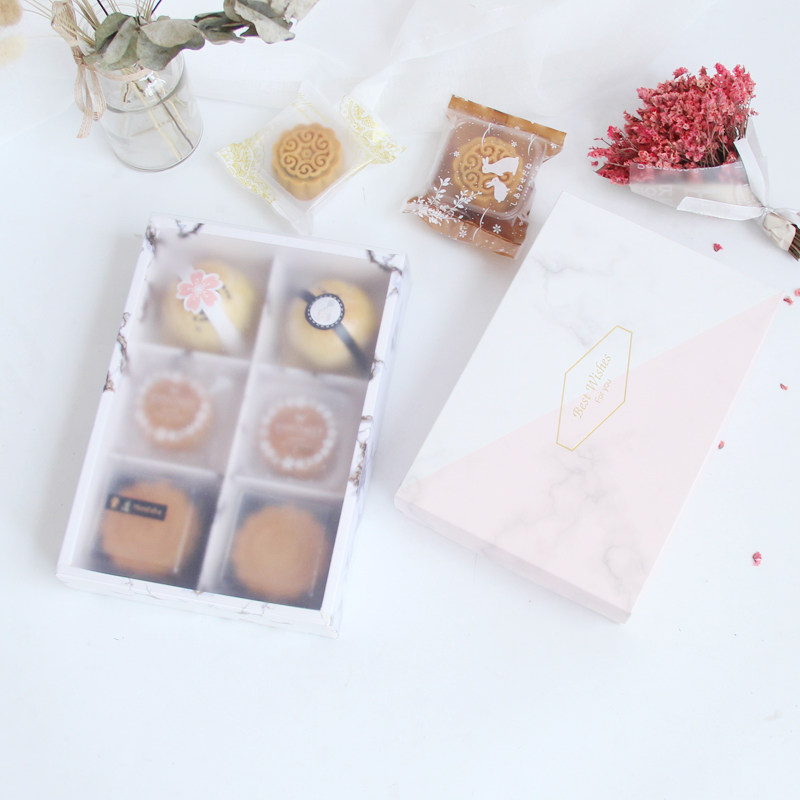 粉色大理石纹 月饼盒子 蛋黄酥包装盒纸盒 雪媚娘手提礼盒6粒装