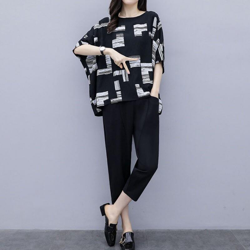大码女装微胖mm2025胖人显瘦遮肚肉洋气减龄两件套装休闲时尚夏装