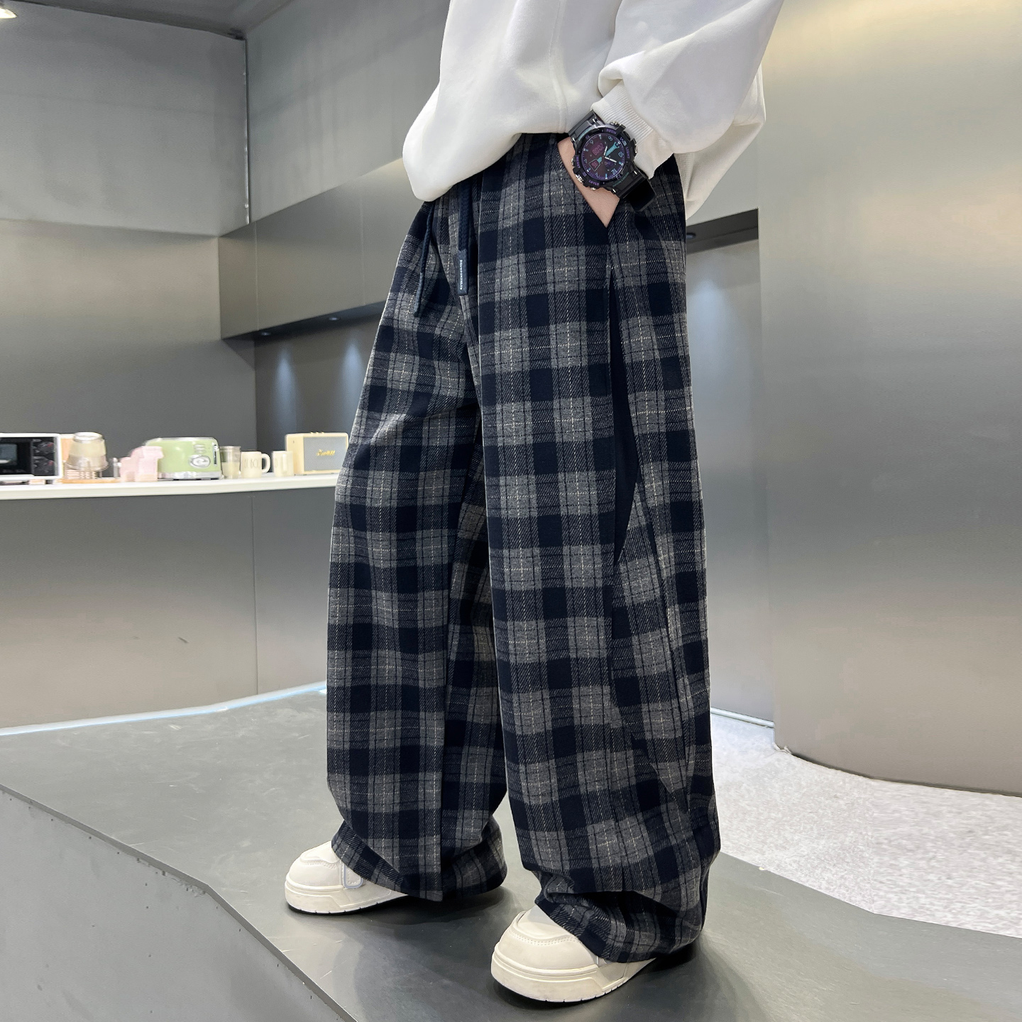 男童裤子春秋款2025新款儿童秋装休闲宽松长裤男孩秋季格子阔腿裤