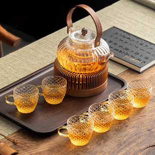下午茶蜡烛加热煮茶炉套装水果花茶壶玻璃提梁茶壶2025新款温茶炉