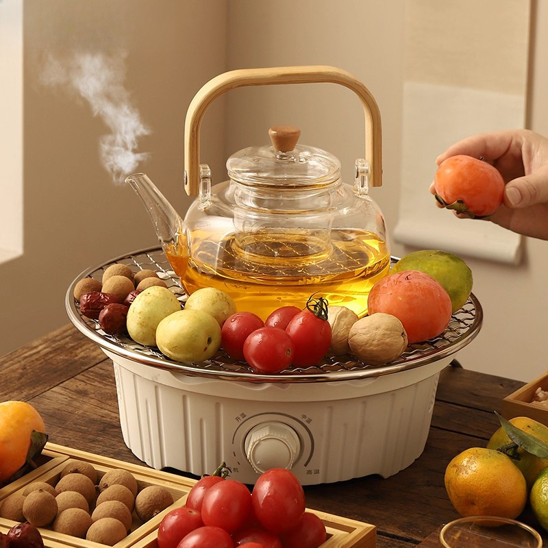 围炉煮茶家用室内2025新款玻璃茶壶电陶炉煮茶器电烤火炉茶具套装