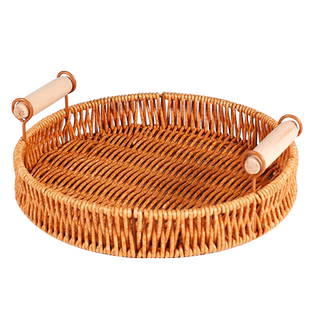 藤编托盘家用零食盘点心茶点水果篮蛋糕盘客厅面包竹编篮子干果盘