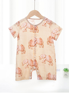 muslin婴儿薄款短袖连体衣夏季竹纤维纱布哈衣宝宝a类爬服衣服