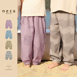 neza【闯进梦幻岛】儿童裤子夏装女童防蚊裤薄款男童休闲裤束脚裤