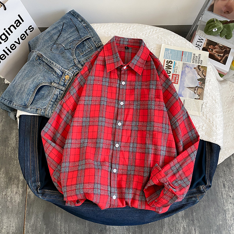 Spring and summer youth loose fashion Plaid Shirt Men's casual shirt student coat