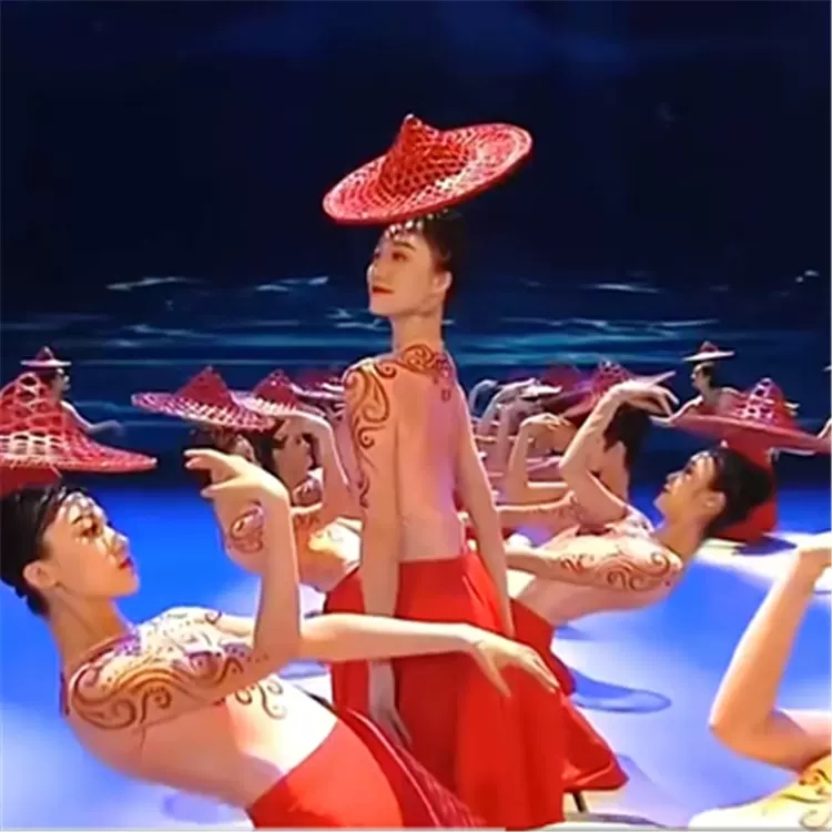 珊瑚颂舞蹈演出服剧院舞蹈开场舞民族古典傣族服女群舞现代斗笠舞