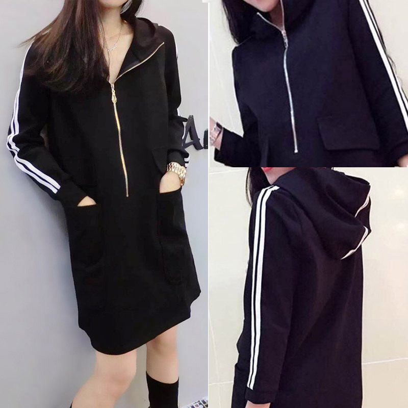 两道杠打底衫连帽拉链外套卫衣