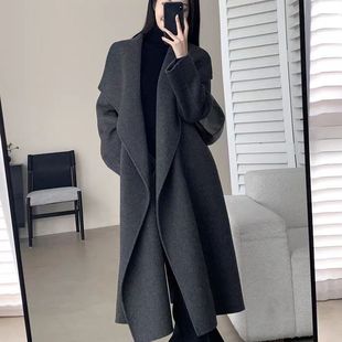 灰色双面呢子大衣女秋冬新款中长款高端气质毛呢外套女