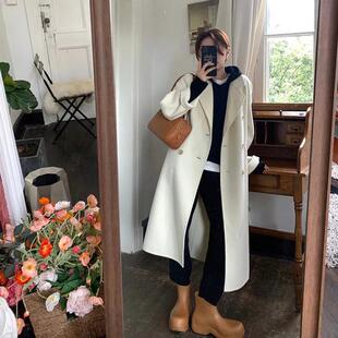 高级感女赫本风中长款呢子大衣英伦风高端温柔系西装领毛呢外套女