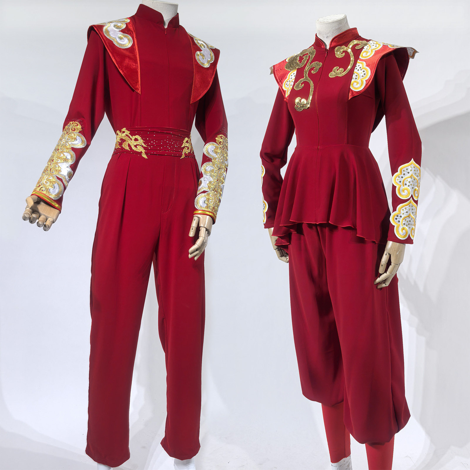 2026新款大红色打鼓裤装新年演出舞蹈表演出男装女装舞剑舞服0768