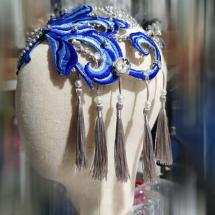 中国结灰穗蓝色发饰古典舞头饰远方的来信舞蹈原创头饰舞蹈京剧