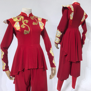 2026新款大红色打鼓裤装新年演出舞蹈表演出男装女装舞剑舞服0768