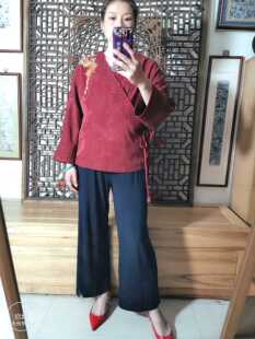 原创 老绣凤穿牡丹珍珠流苏汉服上衣 现货 提花重缎香云纱编制款