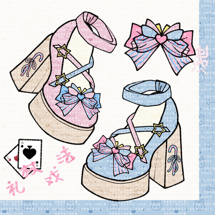 意向金【未命名】不是实物！粉蓝异色鸳鸯高跟Lolita鞋原创优雅