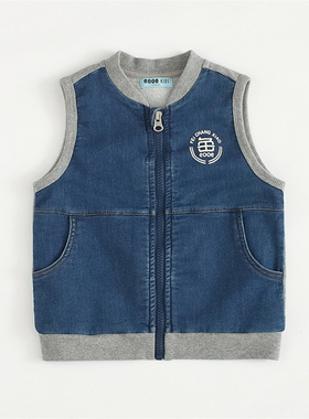 非常小鱼新款春秋装61527男童单层休闲牛仔马甲儿童春秋背心外套