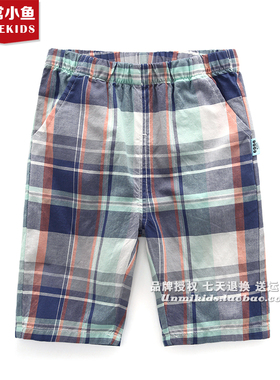 非常小鱼39268男童夏装男童纯棉格子七分中裤100-140满百包邮