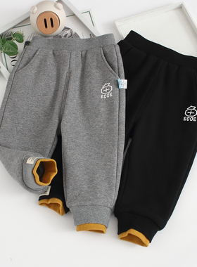 非常小鱼童装81707新男童深秋冬一体绒双层针织长裤中小童休闲裤