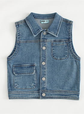 非常小鱼新款春秋装61577男童单层休闲牛仔儿童马甲背心童装